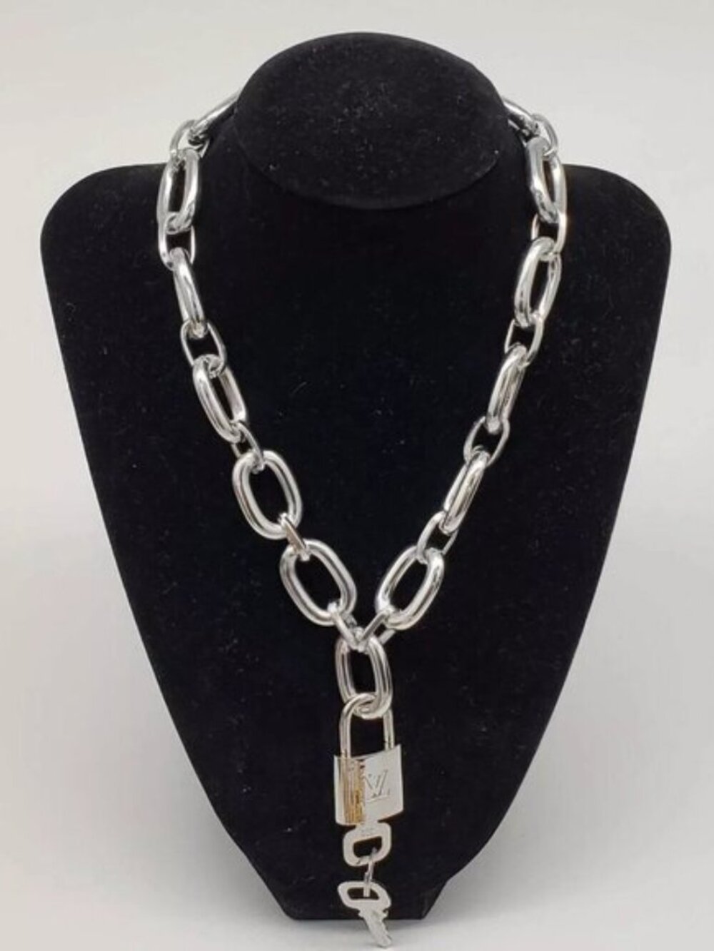 Authentic Louis Vuitton Lock & Key with Unbranded Silver Plated Chain Necklace